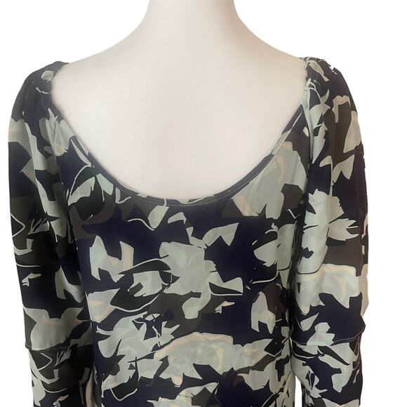 Parker Small Shift Dress 100% Silk Floral Printed Cold Open Shoulder Tier - Picture 9 of 15
